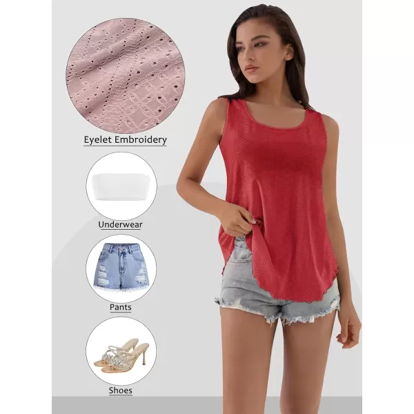 imageATHMILE Womens Tank Tops Sleeveless Eyelet Embroidery Scoop Neck Loose Fit Casual Summer FlowyRed