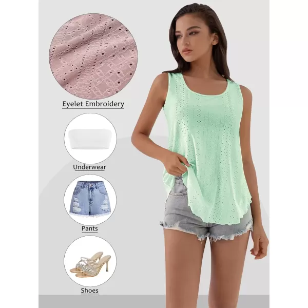 imageATHMILE Womens Tank Tops Sleeveless Eyelet Embroidery Scoop Neck Loose Fit Casual Summer FlowyMintgreen