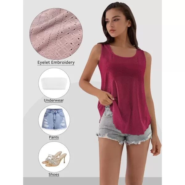 imageATHMILE Womens Tank Tops Sleeveless Eyelet Embroidery Scoop Neck Loose Fit Casual Summer FlowyWinered