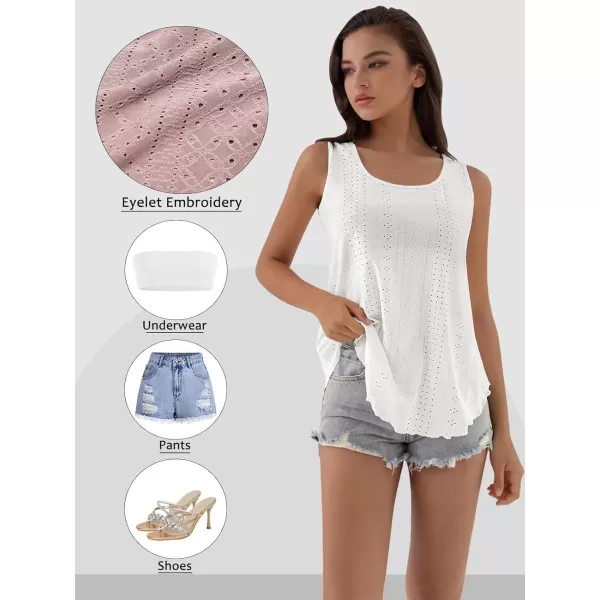 imageATHMILE Womens Tank Tops Sleeveless Eyelet Embroidery Scoop Neck Loose Fit Casual Summer FlowyWhite