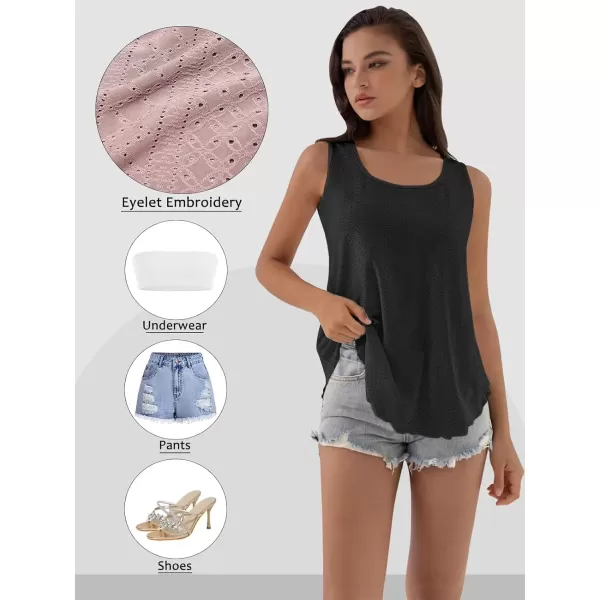 imageATHMILE Womens Tank Tops Sleeveless Eyelet Embroidery Scoop Neck Loose Fit Casual Summer FlowyBlack