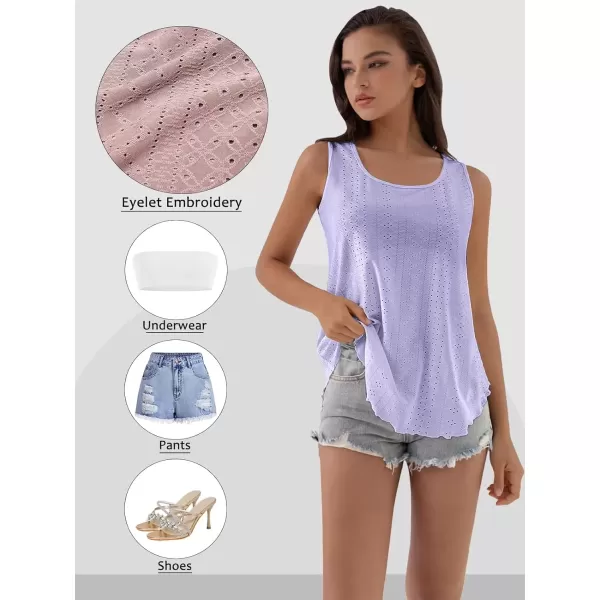 imageATHMILE Womens Tank Tops Sleeveless Eyelet Embroidery Scoop Neck Loose Fit Casual Summer FlowyPurple