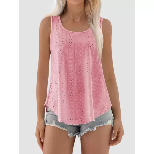 imageATHMILE Womens Tank Tops Sleeveless Eyelet Embroidery Scoop Neck Loose Fit Casual Summer FlowyPink