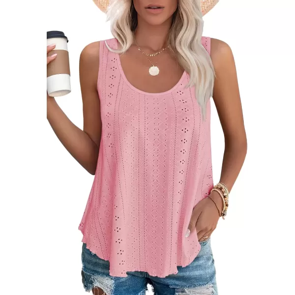 imageATHMILE Womens Tank Tops Sleeveless Eyelet Embroidery Scoop Neck Loose Fit Casual Summer FlowyPink