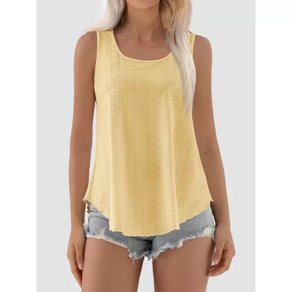 imageATHMILE Womens Tank Tops Sleeveless Eyelet Embroidery Scoop Neck Loose Fit Casual Summer FlowyLightyellow