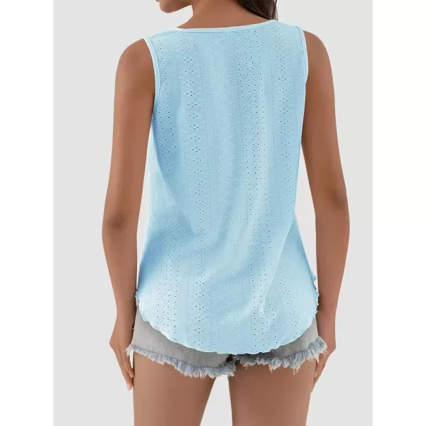 imageATHMILE Womens Tank Tops Sleeveless Eyelet Embroidery Scoop Neck Loose Fit Casual Summer FlowyLightblue