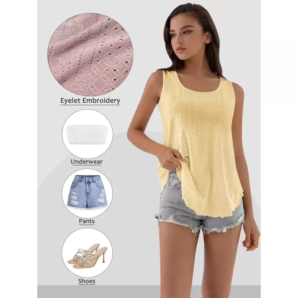 imageATHMILE Womens Tank Tops Sleeveless Eyelet Embroidery Scoop Neck Loose Fit Casual Summer FlowyLightyellow
