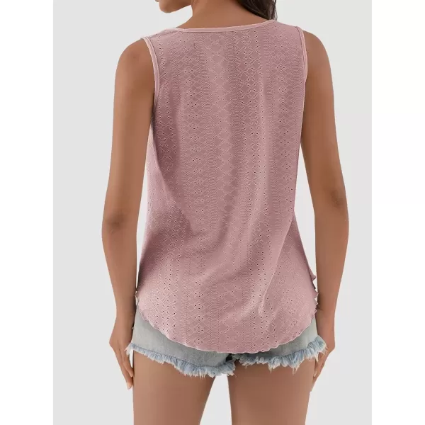 imageATHMILE Womens Tank Tops Sleeveless Eyelet Embroidery Scoop Neck Loose Fit Casual Summer FlowyDarkpink