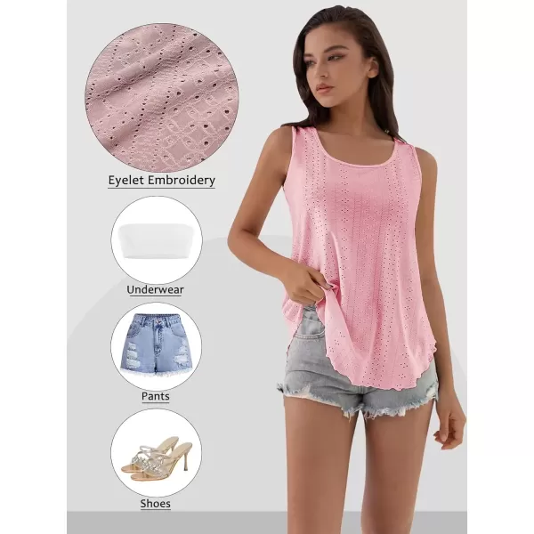 imageATHMILE Womens Tank Tops Sleeveless Eyelet Embroidery Scoop Neck Loose Fit Casual Summer FlowyPink