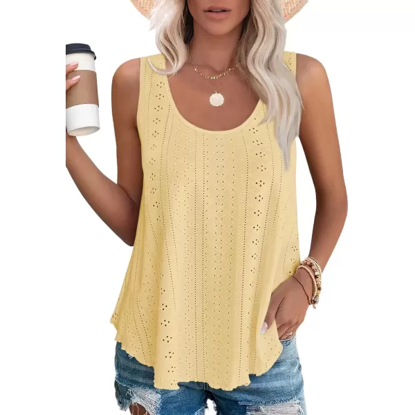 imageATHMILE Womens Tank Tops Sleeveless Eyelet Embroidery Scoop Neck Loose Fit Casual Summer FlowyLightyellow
