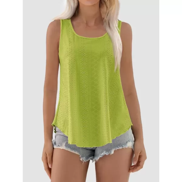 imageATHMILE Womens Tank Tops Sleeveless Eyelet Embroidery Scoop Neck Loose Fit Casual Summer FlowyLime Green