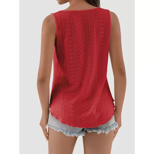 imageATHMILE Womens Tank Tops Sleeveless Eyelet Embroidery Scoop Neck Loose Fit Casual Summer FlowyRed