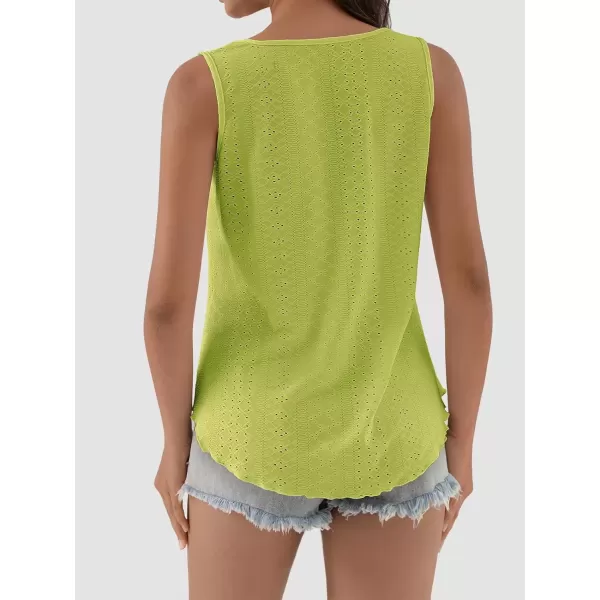 imageATHMILE Womens Tank Tops Sleeveless Eyelet Embroidery Scoop Neck Loose Fit Casual Summer FlowyLime Green