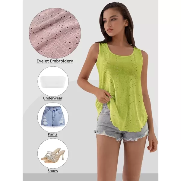 imageATHMILE Womens Tank Tops Sleeveless Eyelet Embroidery Scoop Neck Loose Fit Casual Summer FlowyLime Green