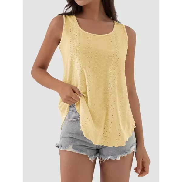 imageATHMILE Womens Tank Tops Sleeveless Eyelet Embroidery Scoop Neck Loose Fit Casual Summer FlowyLightyellow