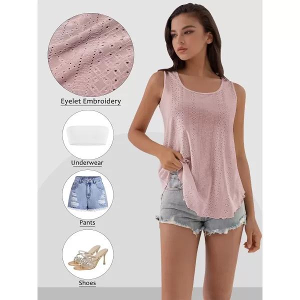 imageATHMILE Womens Tank Tops Sleeveless Eyelet Embroidery Scoop Neck Loose Fit Casual Summer FlowyDarkpink