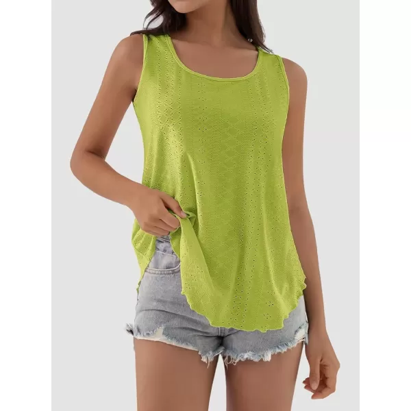 imageATHMILE Womens Tank Tops Sleeveless Eyelet Embroidery Scoop Neck Loose Fit Casual Summer FlowyLime Green
