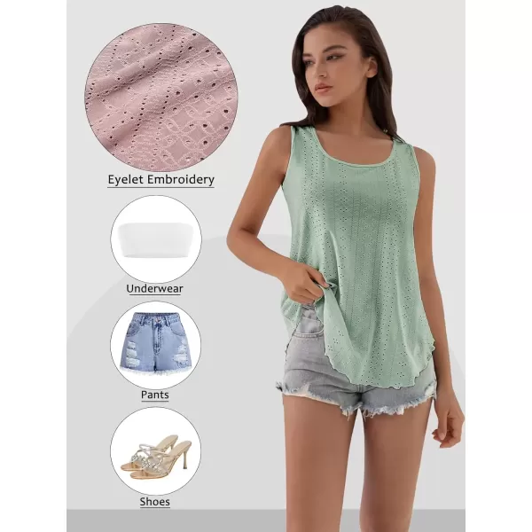 imageATHMILE Womens Tank Tops Sleeveless Eyelet Embroidery Scoop Neck Loose Fit Casual Summer FlowyGreen
