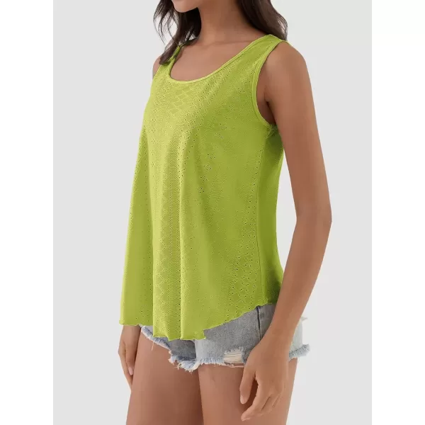 imageATHMILE Womens Tank Tops Sleeveless Eyelet Embroidery Scoop Neck Loose Fit Casual Summer FlowyLime Green
