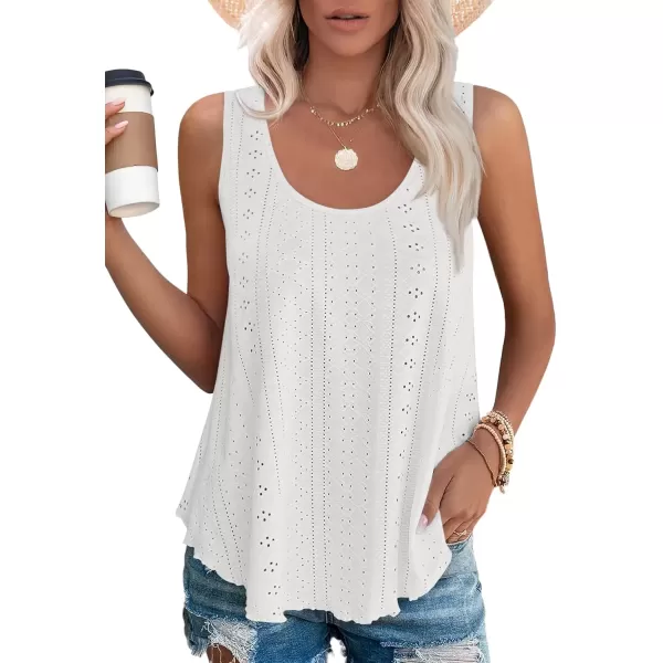 imageATHMILE Womens Tank Tops Sleeveless Eyelet Embroidery Scoop Neck Loose Fit Casual Summer FlowyWhite