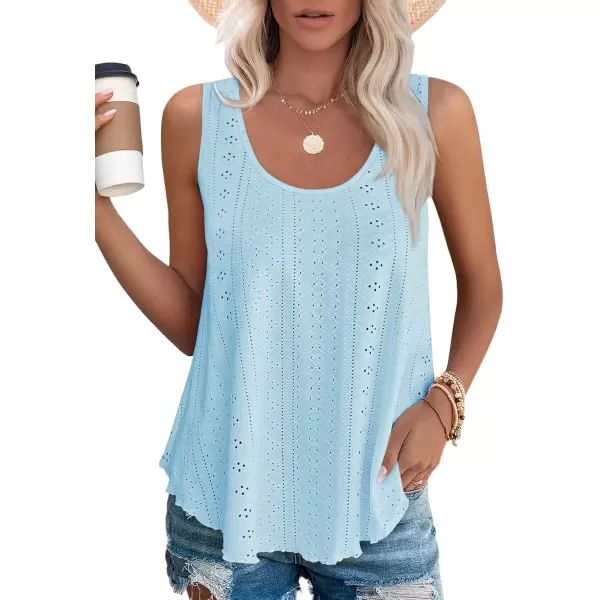imageATHMILE Womens Tank Tops Sleeveless Eyelet Embroidery Scoop Neck Loose Fit Casual Summer FlowyLightblue