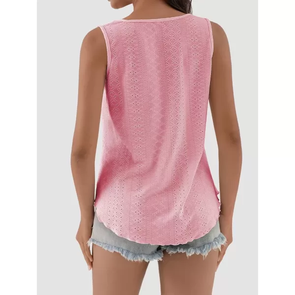 imageATHMILE Womens Tank Tops Sleeveless Eyelet Embroidery Scoop Neck Loose Fit Casual Summer FlowyPink