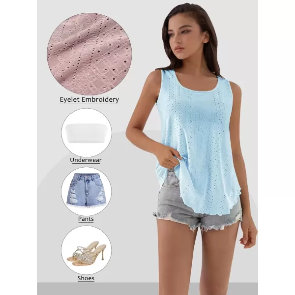 imageATHMILE Womens Tank Tops Sleeveless Eyelet Embroidery Scoop Neck Loose Fit Casual Summer FlowyLightblue