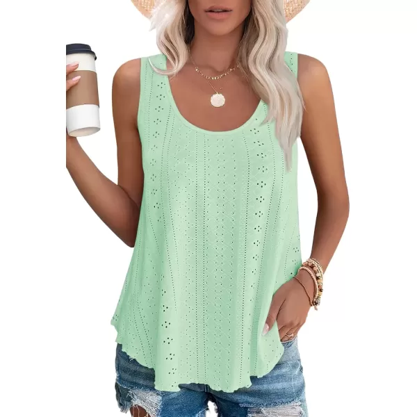 imageATHMILE Womens Tank Tops Sleeveless Eyelet Embroidery Scoop Neck Loose Fit Casual Summer FlowyMintgreen
