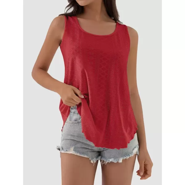 imageATHMILE Womens Tank Tops Sleeveless Eyelet Embroidery Scoop Neck Loose Fit Casual Summer FlowyRed