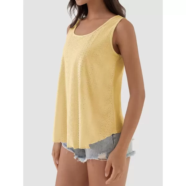 imageATHMILE Womens Tank Tops Sleeveless Eyelet Embroidery Scoop Neck Loose Fit Casual Summer FlowyLightyellow
