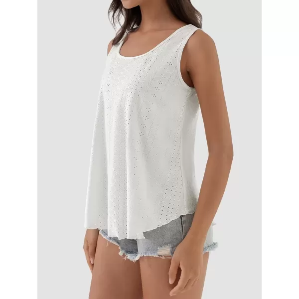 imageATHMILE Womens Tank Tops Sleeveless Eyelet Embroidery Scoop Neck Loose Fit Casual Summer FlowyWhite