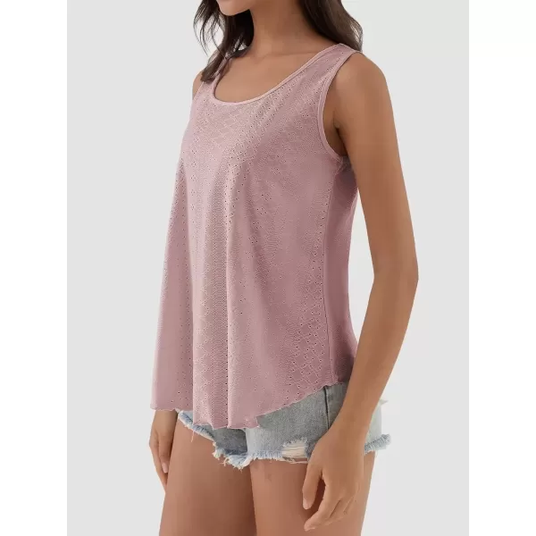 imageATHMILE Womens Tank Tops Sleeveless Eyelet Embroidery Scoop Neck Loose Fit Casual Summer FlowyDarkpink