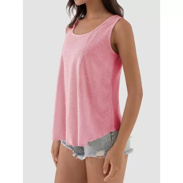 imageATHMILE Womens Tank Tops Sleeveless Eyelet Embroidery Scoop Neck Loose Fit Casual Summer FlowyPink
