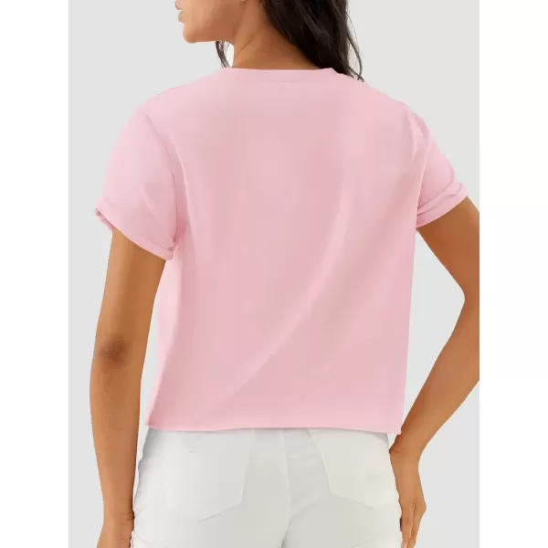 imageATHMILE Womens Tops Summer Casual Basic Short Sleeve Crewneck Crop Tops 2024 TShirtsPink