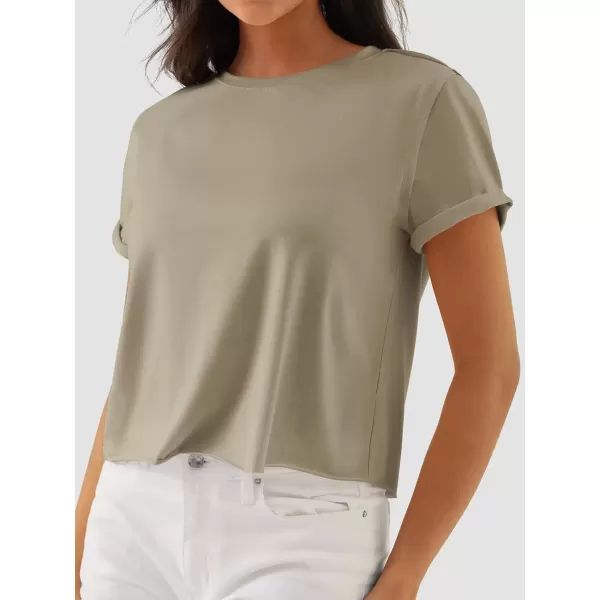 imageATHMILE Womens Tops Summer Casual Basic Short Sleeve Crewneck Crop Tops 2024 TShirtsKhaki