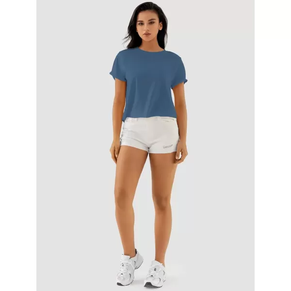 imageATHMILE Womens Tops Summer Casual Basic Short Sleeve Crewneck Crop Tops 2024 TShirtsBlue