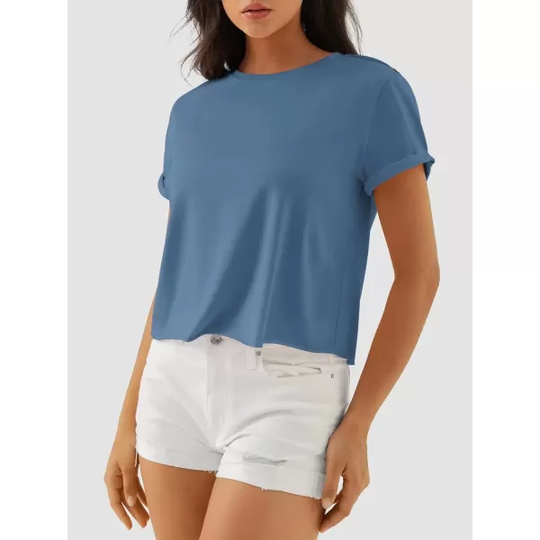 imageATHMILE Womens Tops Summer Casual Basic Short Sleeve Crewneck Crop Tops 2024 TShirtsBlue
