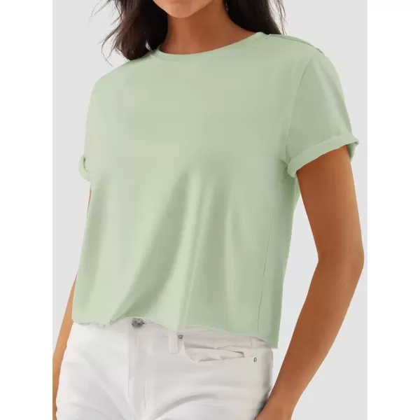 imageATHMILE Womens Tops Summer Casual Basic Short Sleeve Crewneck Crop Tops 2024 TShirtsGray Green