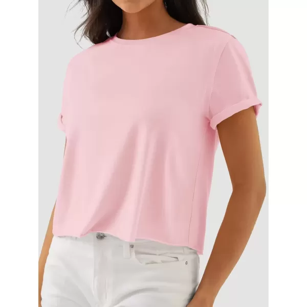 imageATHMILE Womens Tops Summer Casual Basic Short Sleeve Crewneck Crop Tops 2024 TShirtsPink