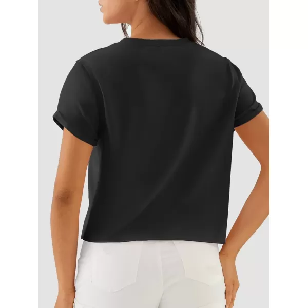 imageATHMILE Womens Tops Summer Casual Basic Short Sleeve Crewneck Crop Tops 2024 TShirtsBlack