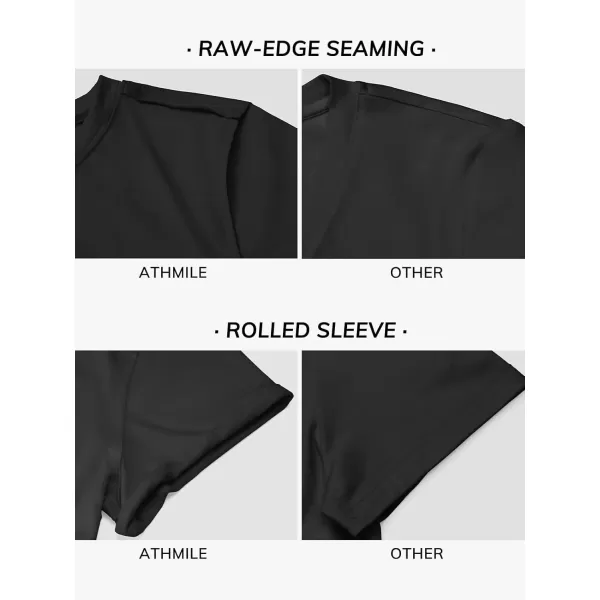 imageATHMILE Womens Tops Summer Casual Basic Short Sleeve Crewneck Crop Tops 2024 TShirtsBlack