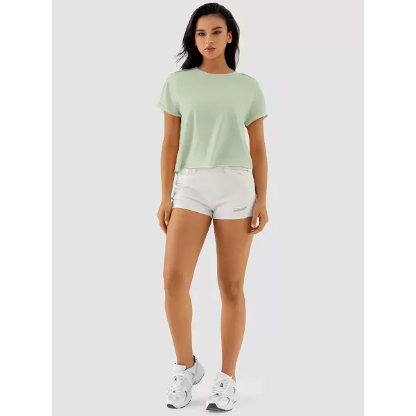 imageATHMILE Womens Tops Summer Casual Basic Short Sleeve Crewneck Crop Tops 2024 TShirtsGray Green