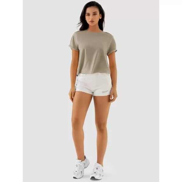 imageATHMILE Womens Tops Summer Casual Basic Short Sleeve Crewneck Crop Tops 2024 TShirtsKhaki