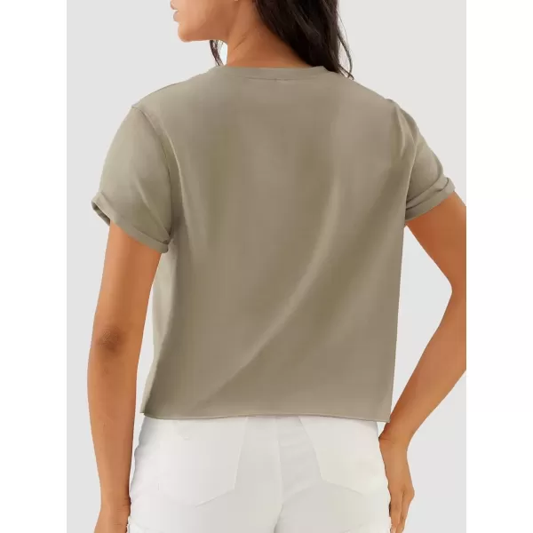 imageATHMILE Womens Tops Summer Casual Basic Short Sleeve Crewneck Crop Tops 2024 TShirtsKhaki