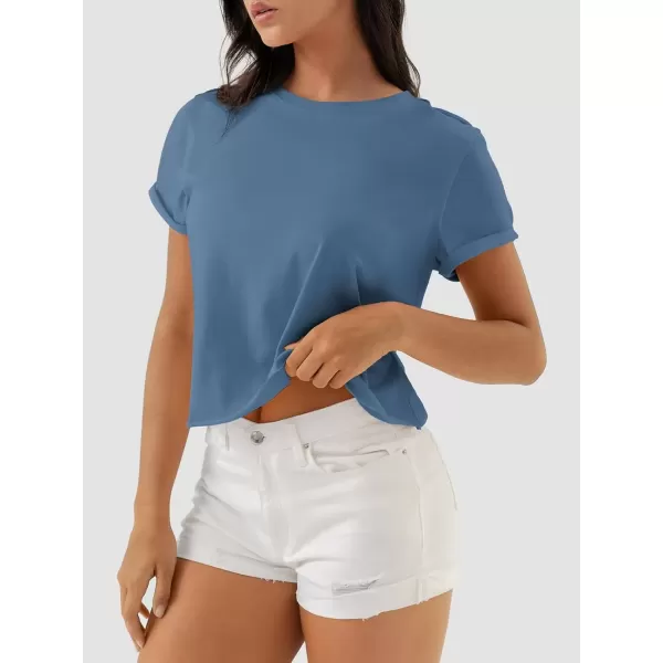 imageATHMILE Womens Tops Summer Casual Basic Short Sleeve Crewneck Crop Tops 2024 TShirtsBlue