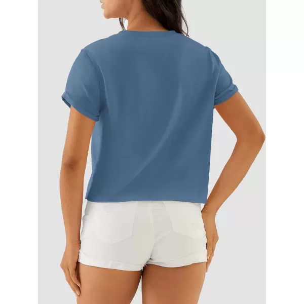 imageATHMILE Womens Tops Summer Casual Basic Short Sleeve Crewneck Crop Tops 2024 TShirtsBlue