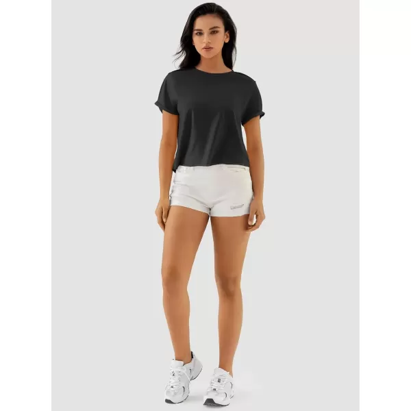 imageATHMILE Womens Tops Summer Casual Basic Short Sleeve Crewneck Crop Tops 2024 TShirtsBlack