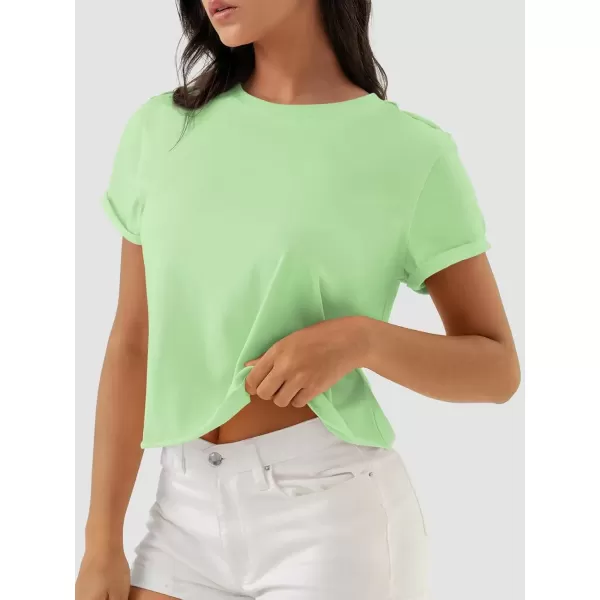 imageATHMILE Womens Tops Summer Casual Basic Short Sleeve Crewneck Crop Tops 2024 TShirtsMint Green