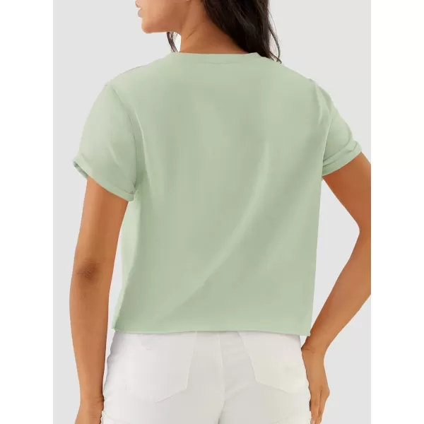 imageATHMILE Womens Tops Summer Casual Basic Short Sleeve Crewneck Crop Tops 2024 TShirtsGray Green