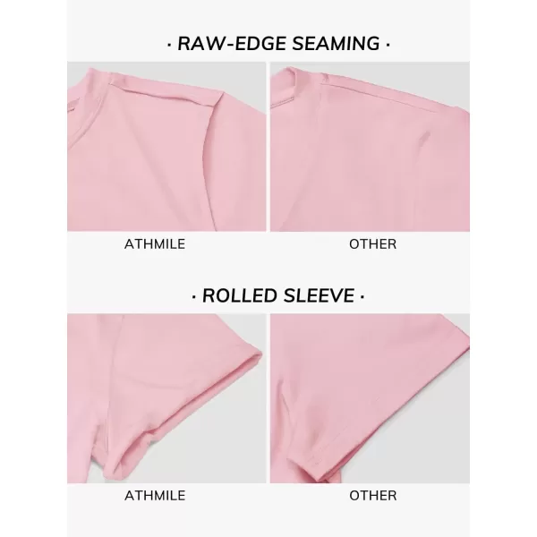 imageATHMILE Womens Tops Summer Casual Basic Short Sleeve Crewneck Crop Tops 2024 TShirtsPink